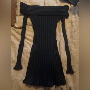 Reformation Off-Shoulder Black Ribbed Dress (Scorpio Dress)